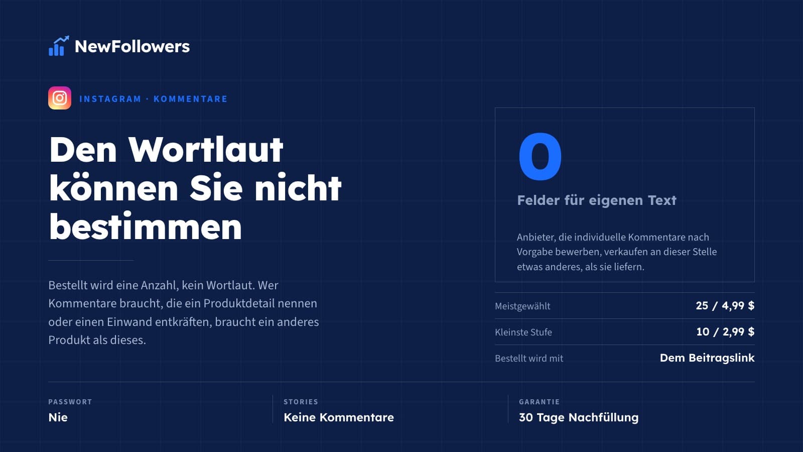 Instagram Kommentare kaufen: Preise, und warum es kein Textfeld gibt